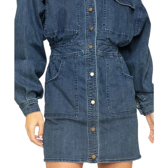 NWT FREE PEOPLE Bo Button Front Long Sleeve Denim Dress Size Large - Picture 4 of 6